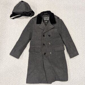 Boys Rothschild Gray Wool Double-breasted Long Coat with Riding Hat